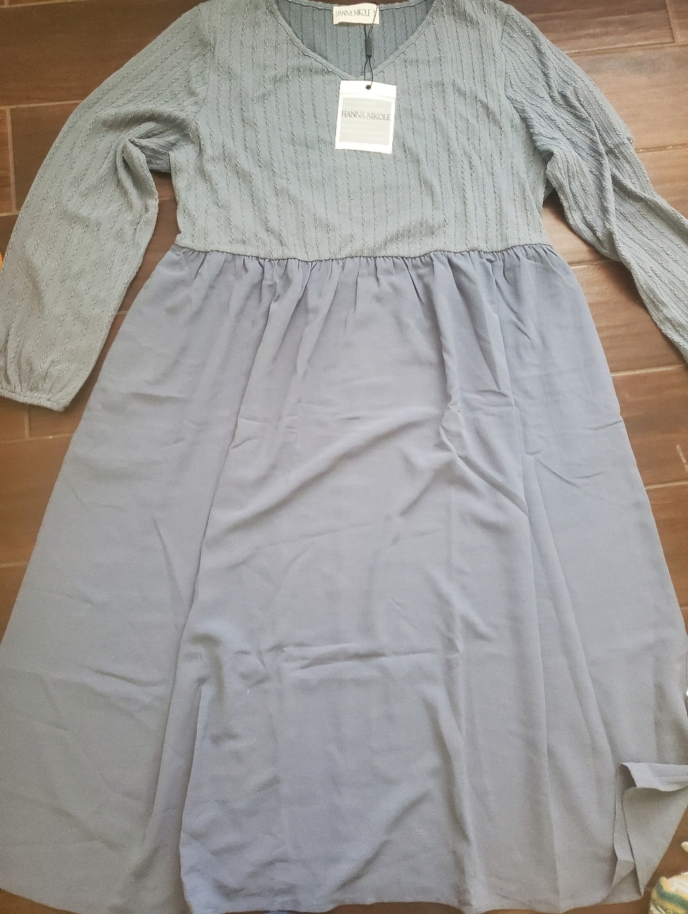 Womens Plus Size 20W Slate Blue Long Sleeve Knit-Bodice Dress New With Tags